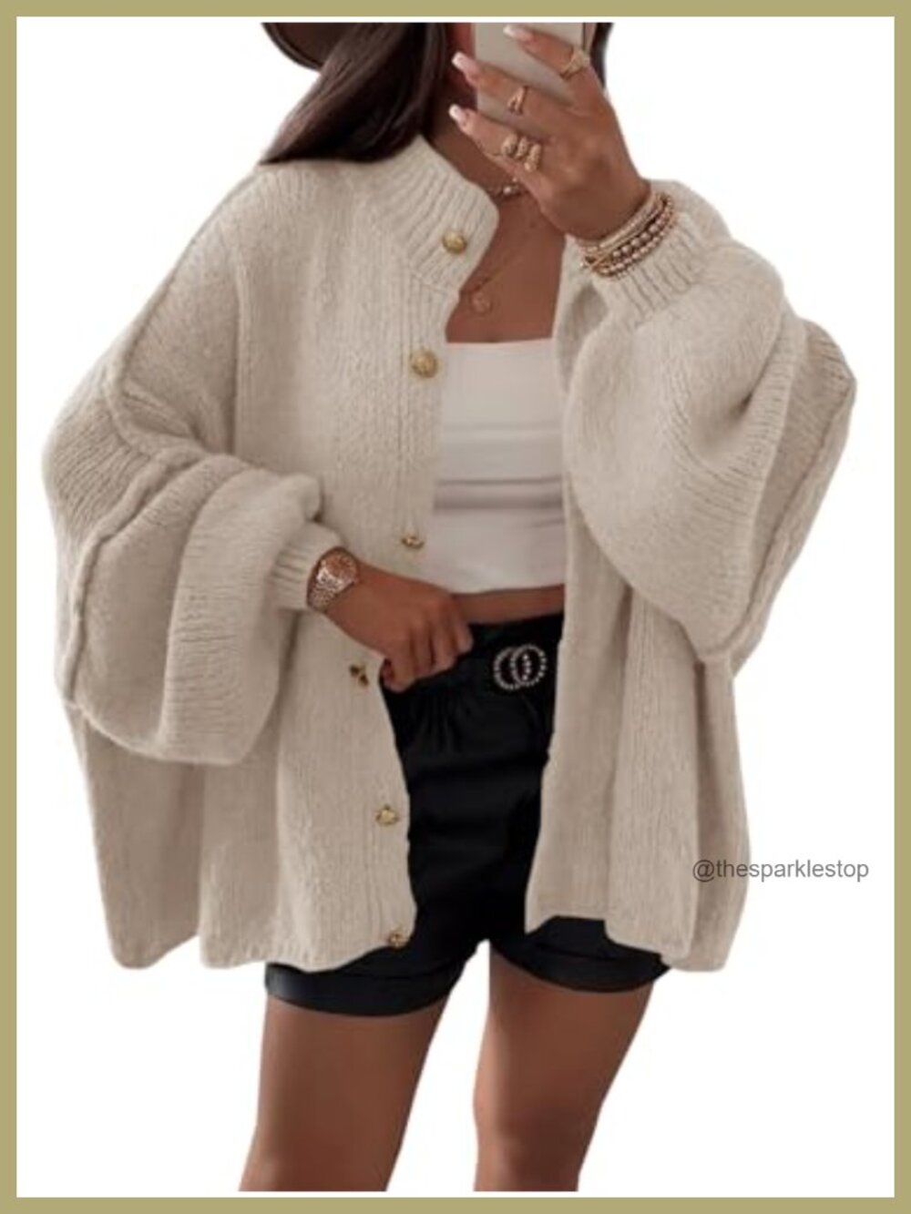 Oversized Lantern Sleeve Button Down Chunky Knit Cardigan Sweater Coat